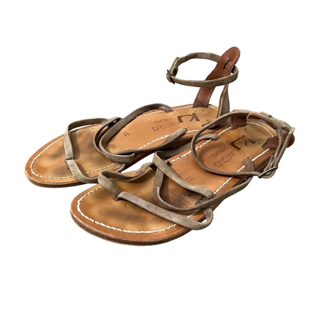 KJacques St Tropez Womens Taupe Suede Leather Strappy Sandals Size 6 EU37